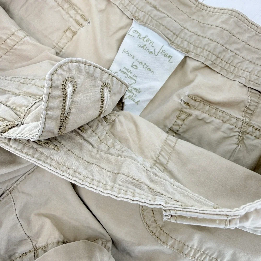 London Jean Chino Shorts Womens 10 Khaki Tan Cotton‎ Cuffed Utility RN 80763